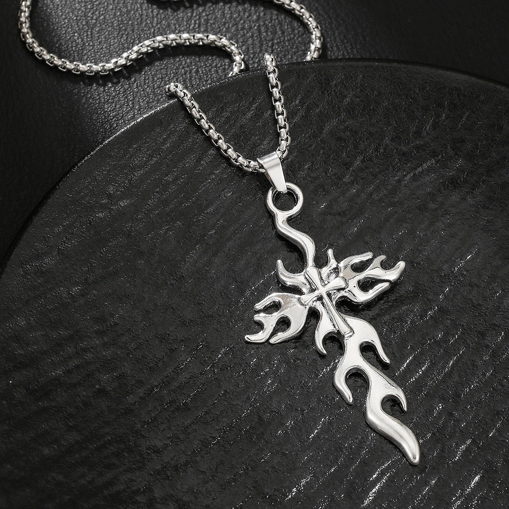 Men's Flame Vintage Cross Hip Hop Sweater Jewelry Set