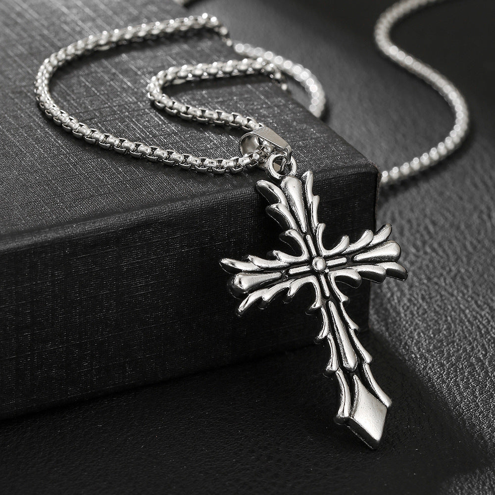 Men's Flame Vintage Cross Hip Hop Sweater Jewelry Set