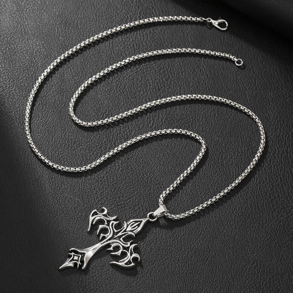 Men's Flame Vintage Cross Hip Hop Sweater Jewelry Set