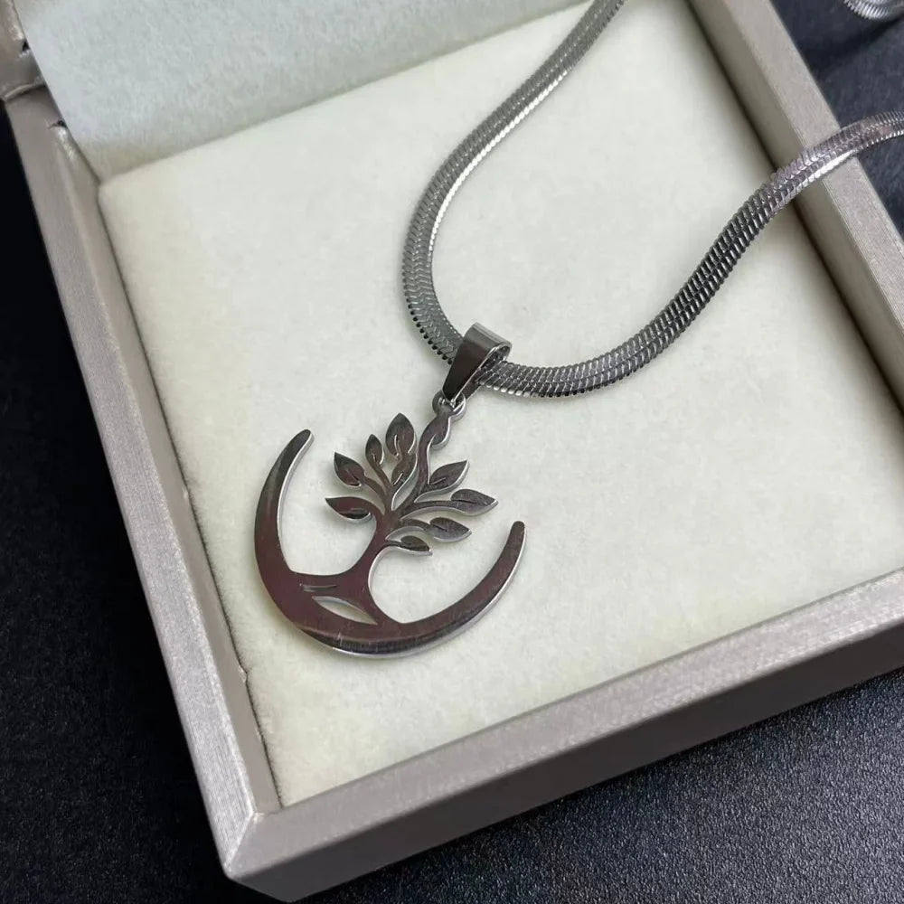 Tree of Life Pendant Necklace | Stainless Steel Snake Chain Choker for Men and Women