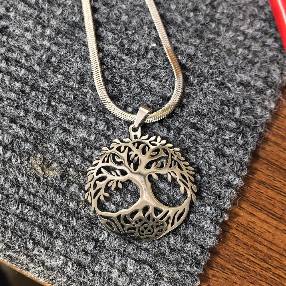 Tree of Life Pendant Necklace | Stainless Steel Snake Chain Choker for Men and Women