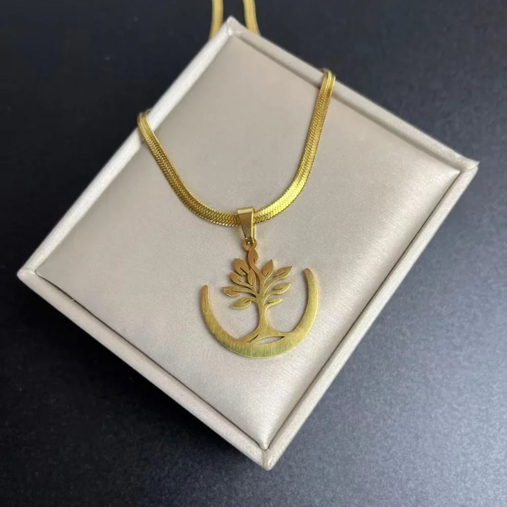 Tree of Life Pendant Necklace | Stainless Steel Snake Chain Choker for Men and Women