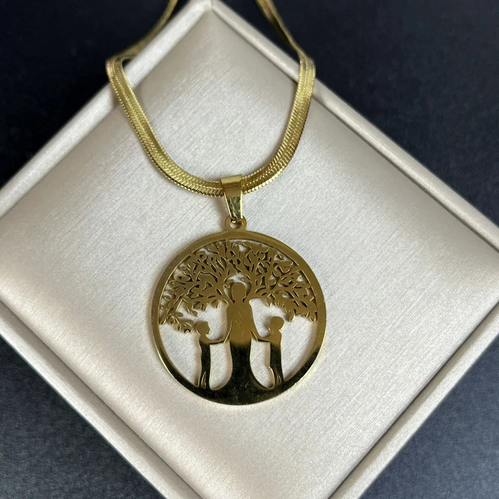 Tree of Life Pendant Necklace | Stainless Steel Snake Chain Choker for Men and Women