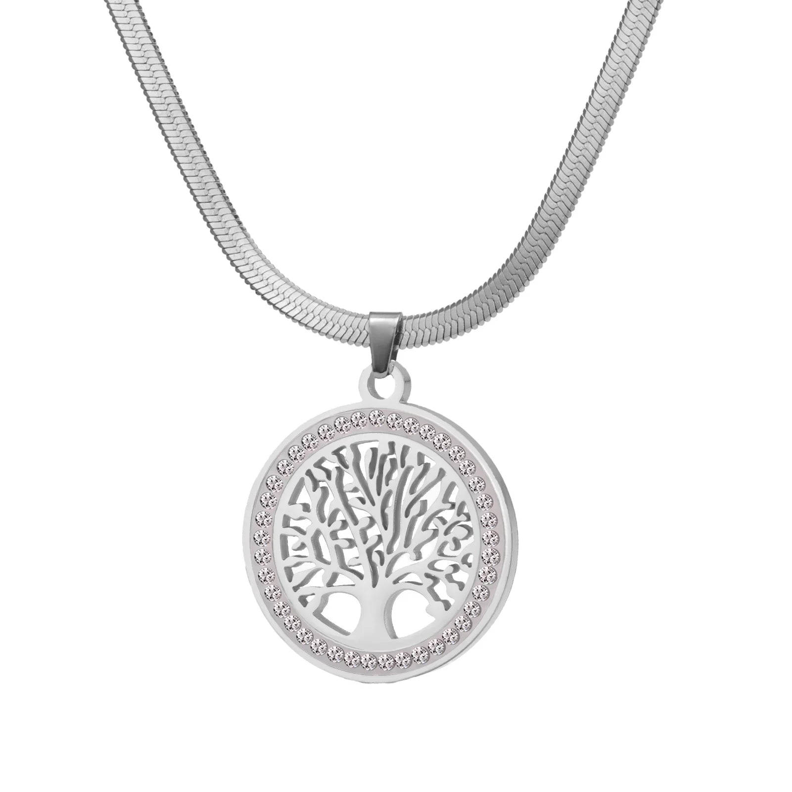 Tree of Life Pendant Necklace | Stainless Steel Snake Chain Choker for Men and Women