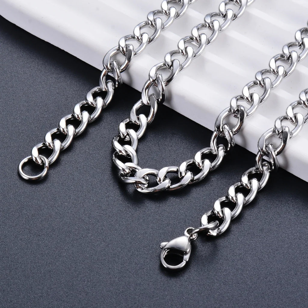 Stainless Steel Curb Cuban Link Chain Necklace | Unisex Punk Choker Jewelry