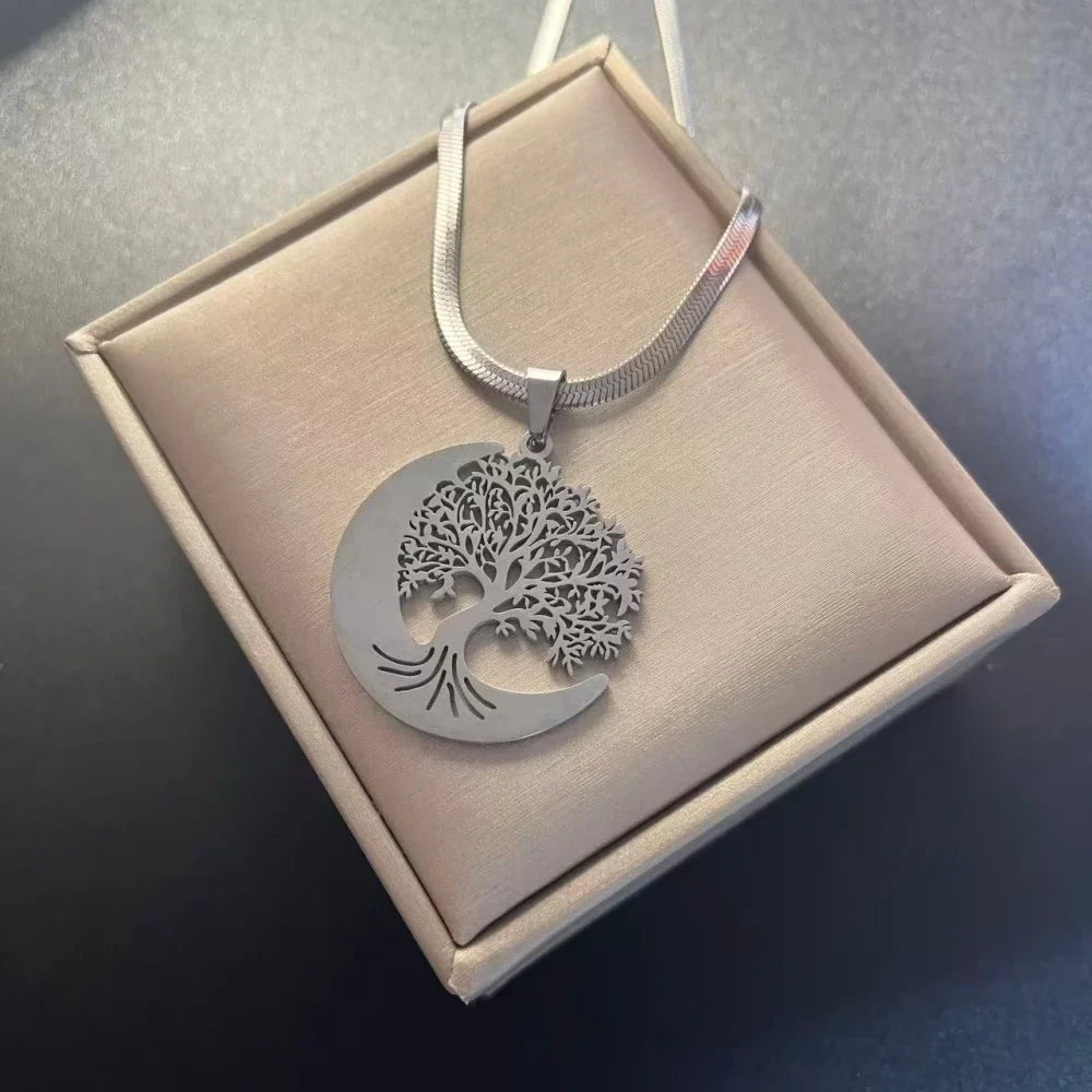 Tree of Life Pendant Necklace | Stainless Steel Snake Chain Choker for Men and Women