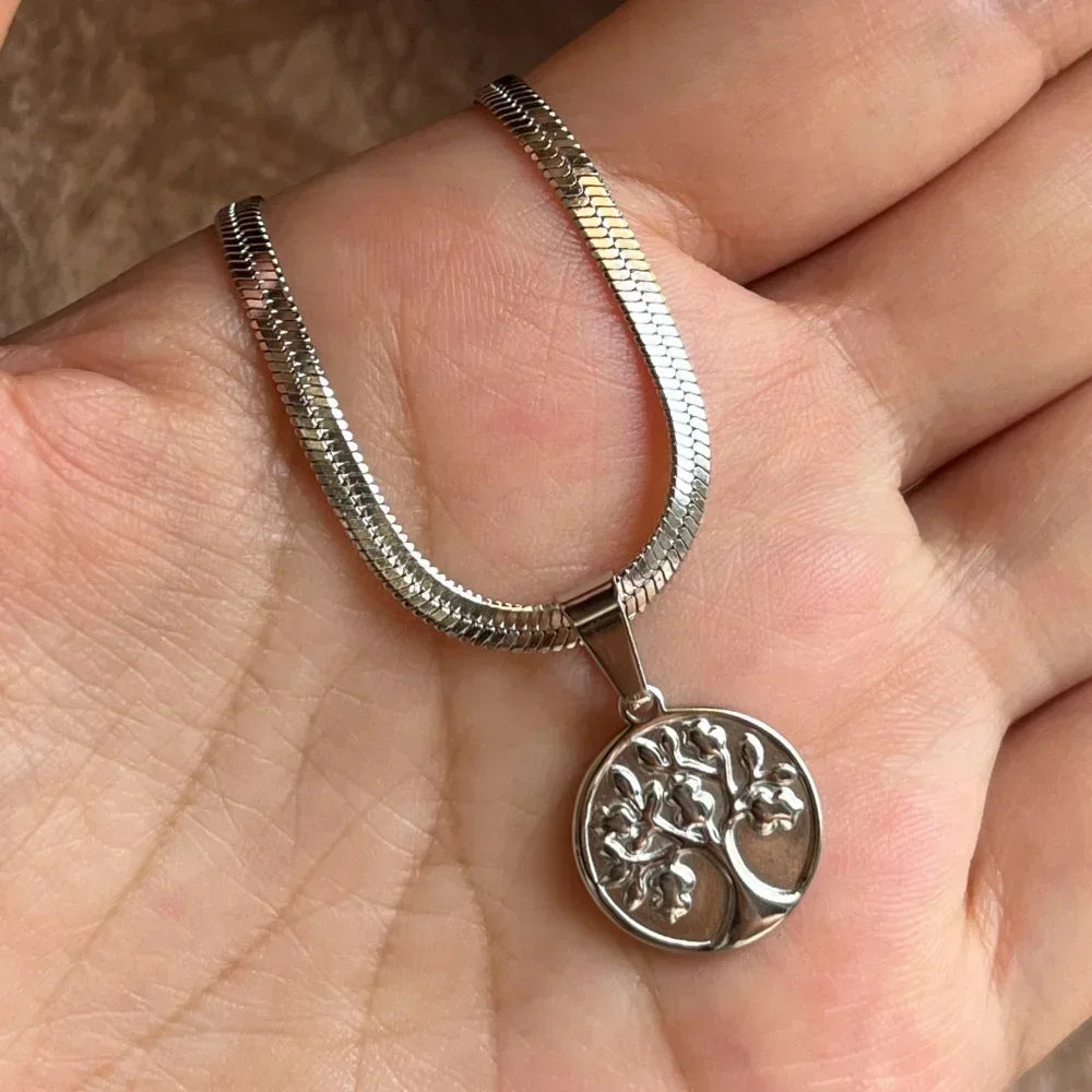 Tree of Life Pendant Necklace | Stainless Steel Snake Chain Choker for Men and Women