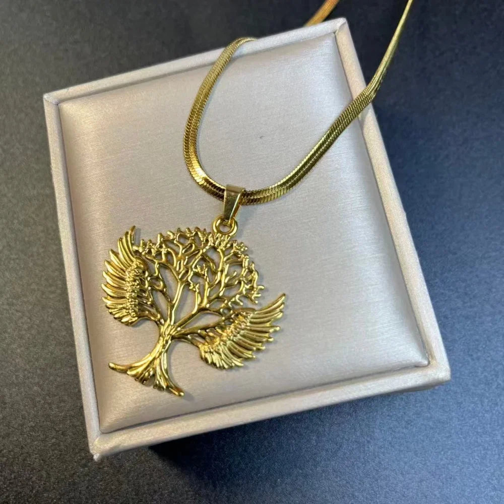 Tree of Life Pendant Necklace | Stainless Steel Snake Chain Choker for Men and Women