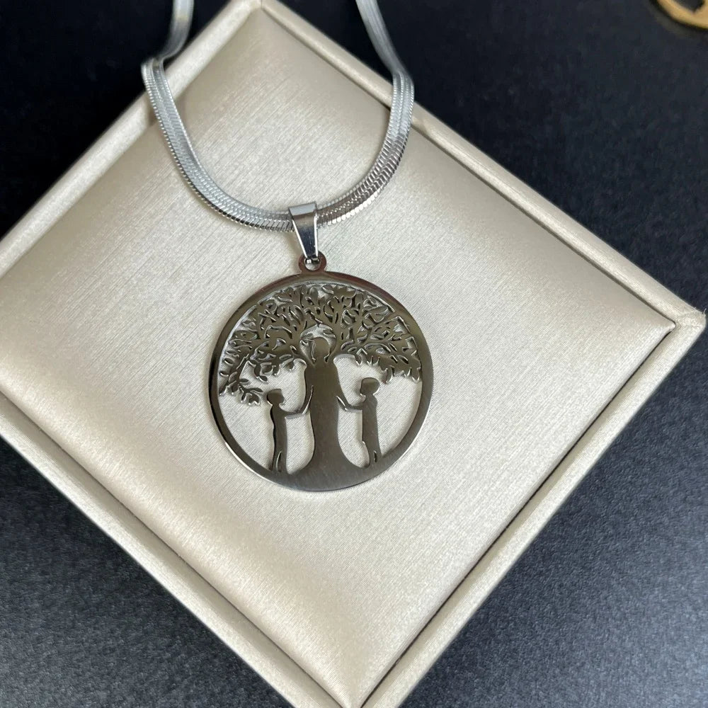 Tree of Life Pendant Necklace | Stainless Steel Snake Chain Choker for Men and Women