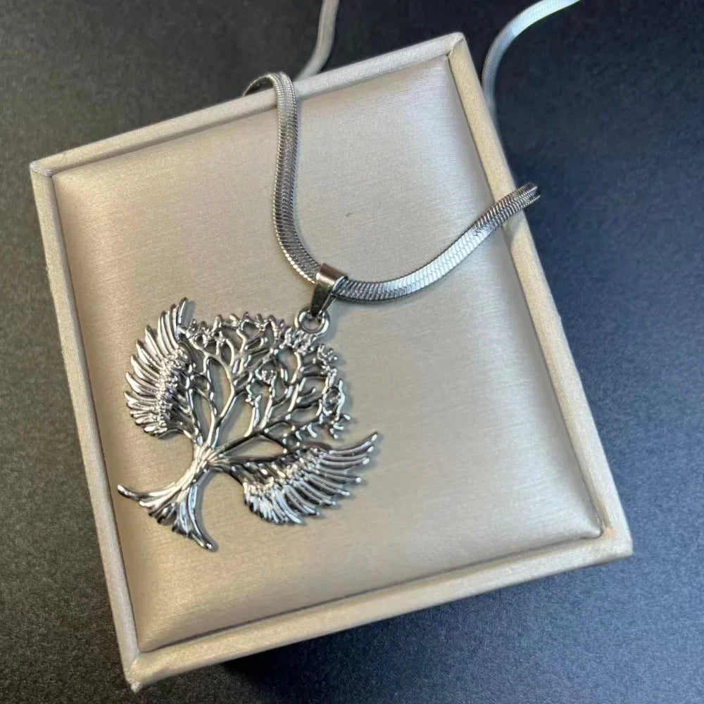Tree of Life Pendant Necklace | Stainless Steel Snake Chain Choker for Men and Women