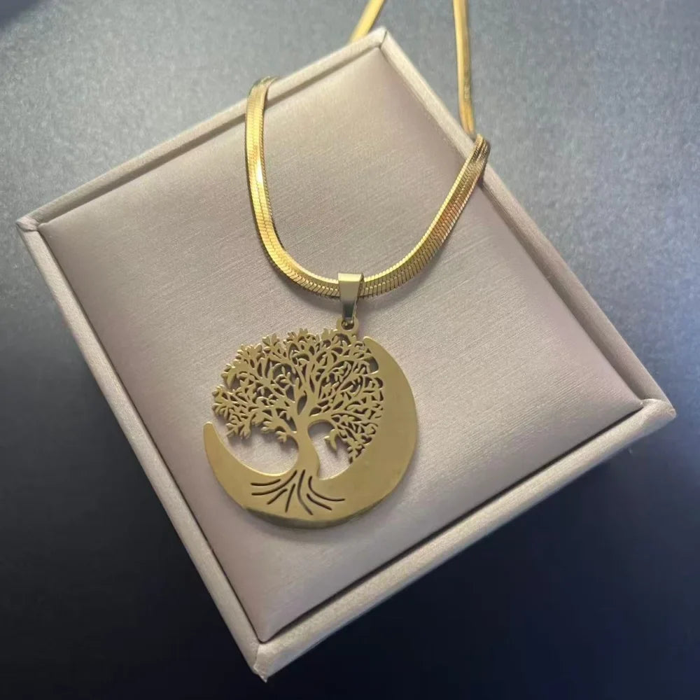 Tree of Life Pendant Necklace | Stainless Steel Snake Chain Choker for Men and Women