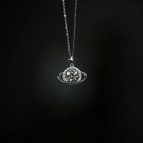 925 Sterling Silver Planet Shape Necklace Simple Charm Shiny Geometric Shape Pendant Birthday Gift for Women Exquisite Jewelry