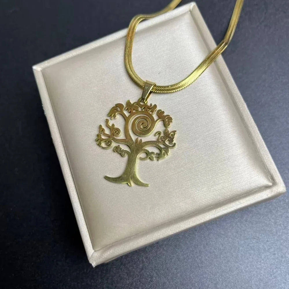 Tree of Life Pendant Necklace | Stainless Steel Snake Chain Choker for Men and Women