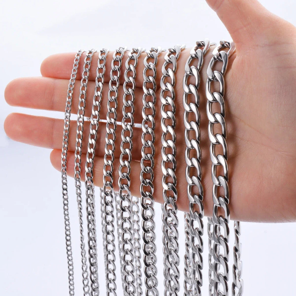 Stainless Steel Curb Cuban Link Chain Necklace | Unisex Punk Choker Jewelry