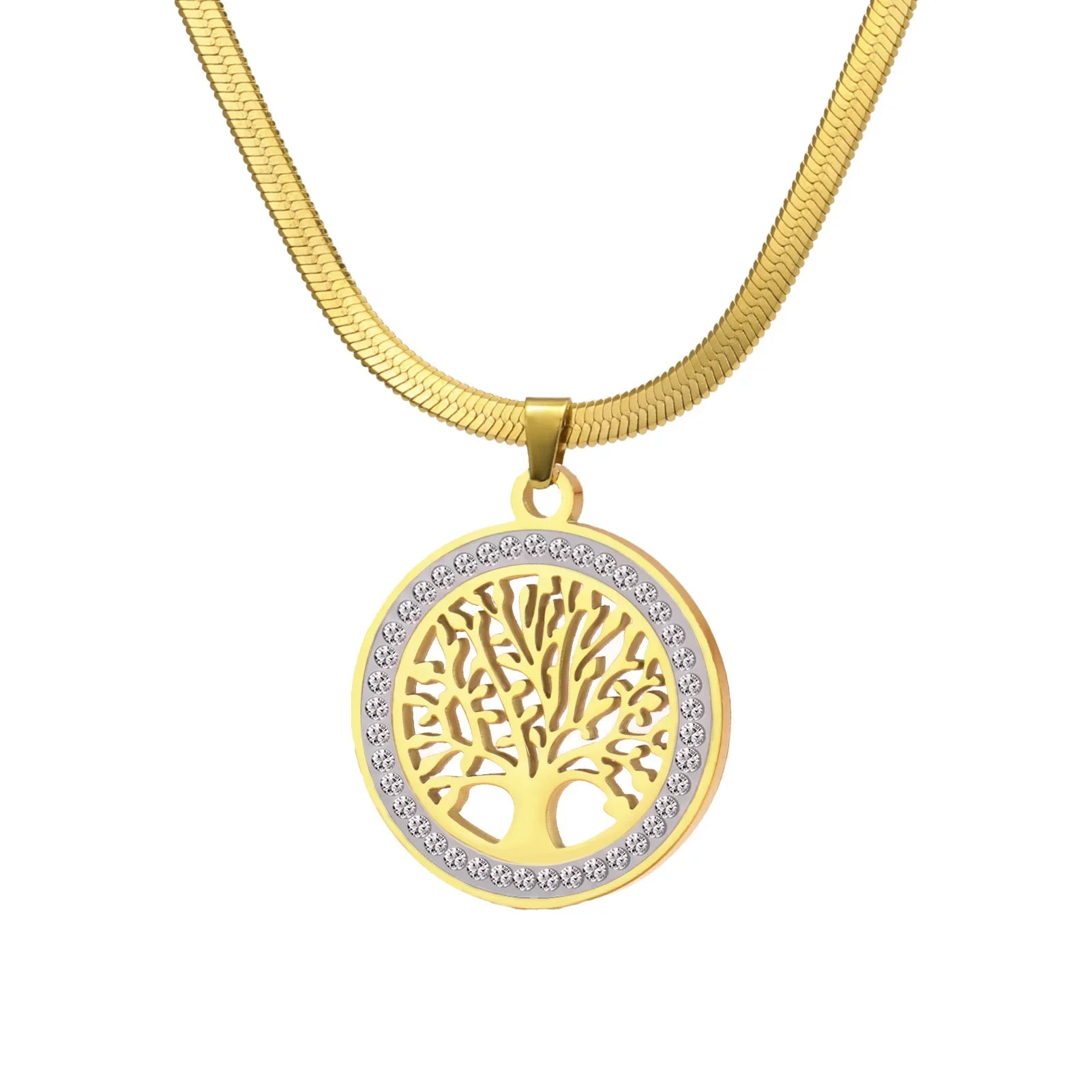 Tree of Life Pendant Necklace | Stainless Steel Snake Chain Choker for Men and Women
