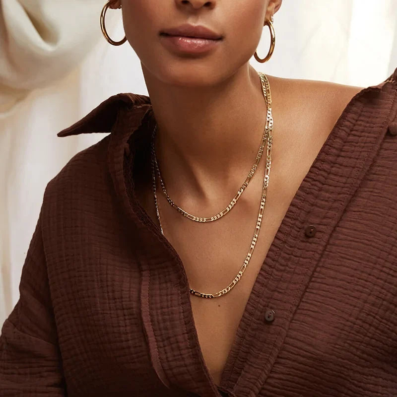 Figaro Chain Necklace Stainless Steel Link Gold Color Choker Necklace Layered Women Girls 14"  18" 20" 24"