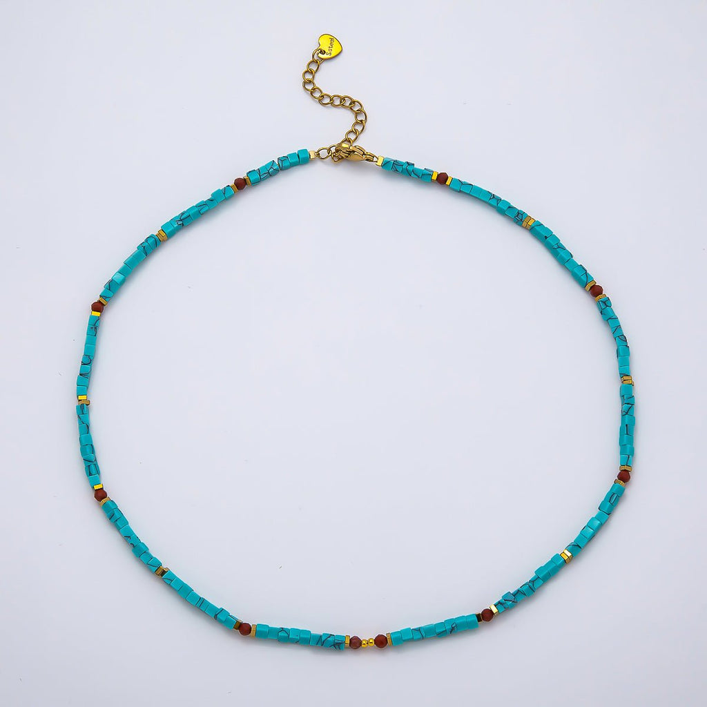 Handmade Stainless Steel 3mm Red Carnelian Turquoise Gemstone Chain 16 Inch Necklace | WA-04637