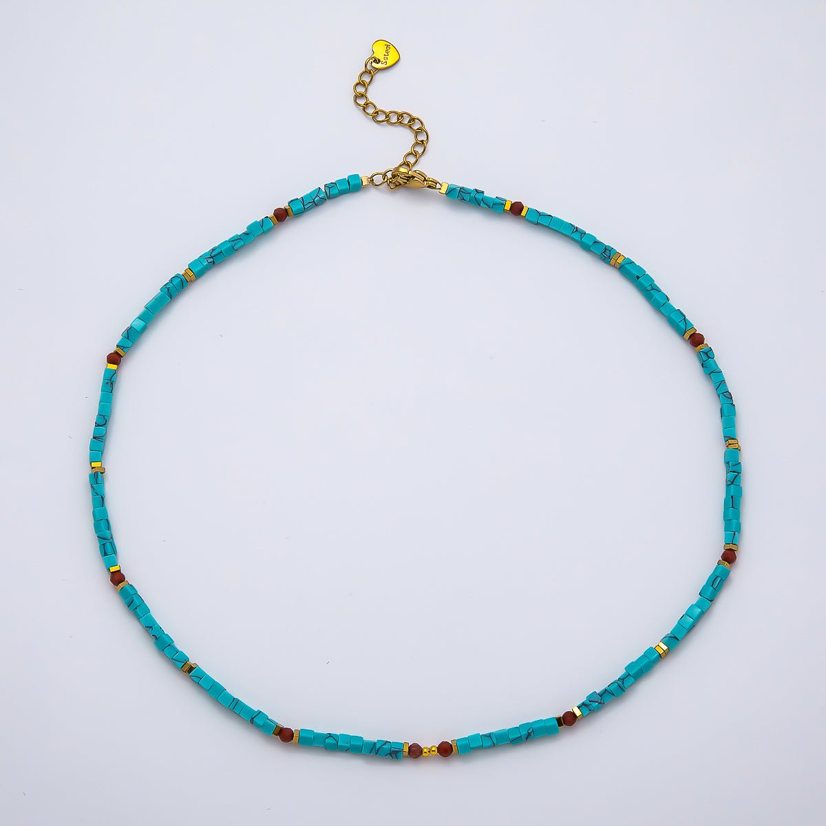 Handmade Stainless Steel 3mm Red Carnelian Turquoise Gemstone Chain 16 Inch Necklace | WA-04637