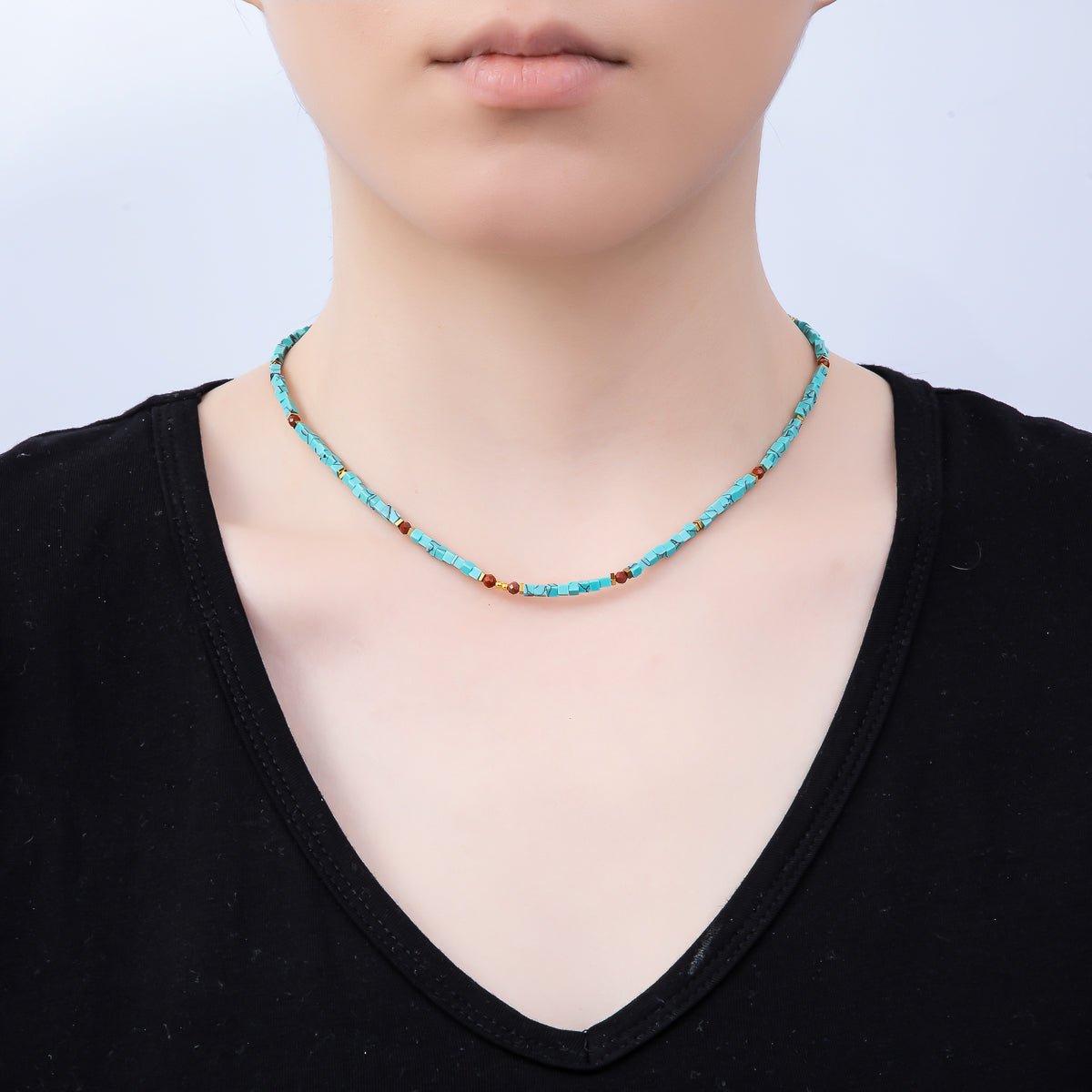 Handmade Stainless Steel 3mm Red Carnelian Turquoise Gemstone Chain 16 Inch Necklace | WA-04637